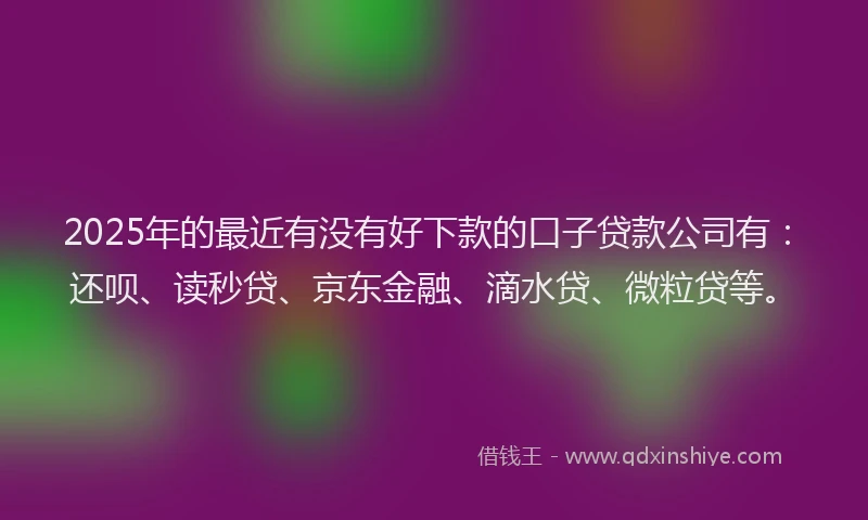 2025年的最近有没有好下款的口子贷款公司有：还呗、读秒贷、京东金融、滴水贷、微粒贷等。