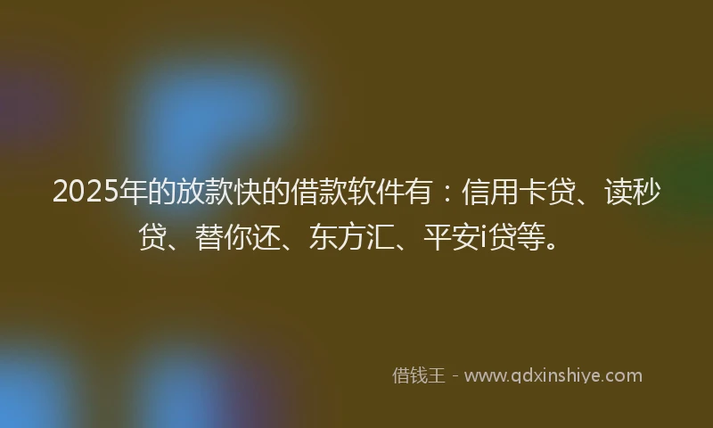 2025年的放款快的借款软件有：信用卡贷、读秒贷、替你还、东方汇、平安i贷等。