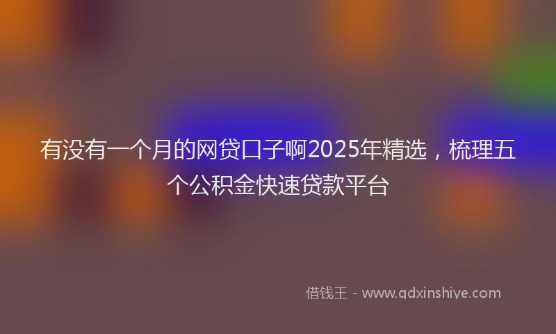 有没有一个月的网贷口子啊2025年精选，梳理五个公积金快速贷款平台