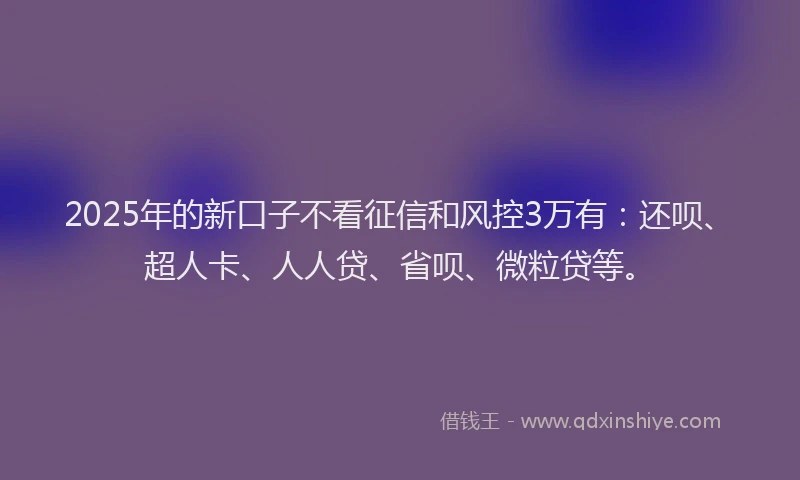 2025年的新口子不看征信和风控3万有：还呗、超人卡、人人贷、省呗、微粒贷等。