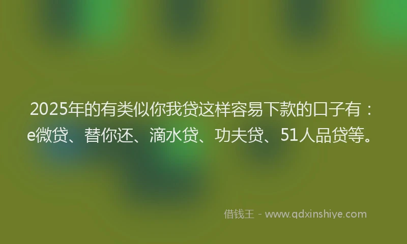 2025年的有类似你我贷这样容易下款的口子有：e微贷、替你还、滴水贷、功夫贷、51人品贷等。