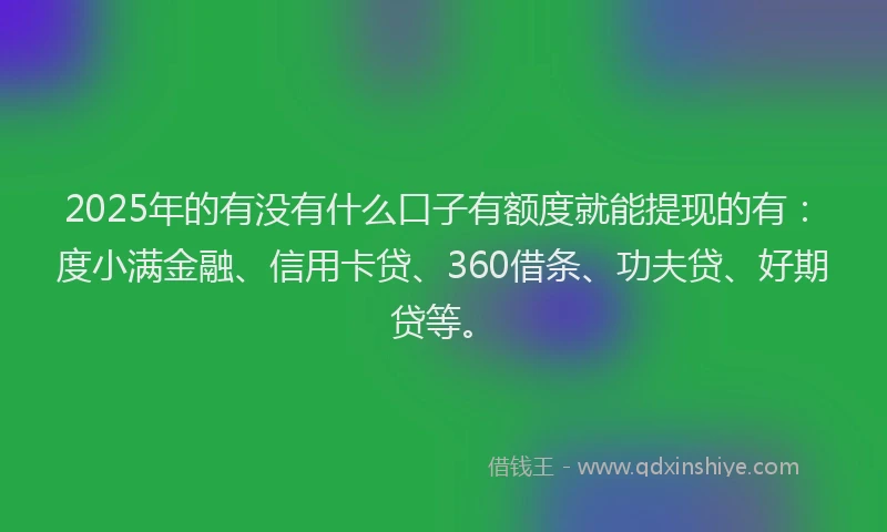 2025年的有没有什么口子有额度就能提现的有：度小满金融、信用卡贷、360借条、功夫贷、好期贷等。
