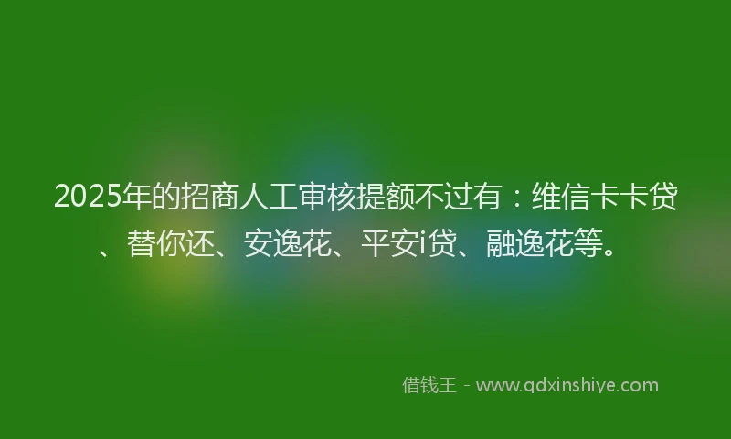 2025年的招商人工审核提额不过有：维信卡卡贷、替你还、安逸花、平安i贷、融逸花等。