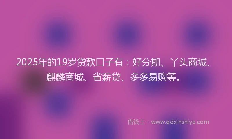 2025年的19岁贷款口子有：好分期、丫头商城、麒麟商城、省薪贷、多多易购等。