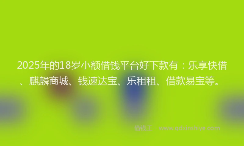 2025年的18岁小额借钱平台好下款有：乐享快借、麒麟商城、钱速达宝、乐租租、借款易宝等。