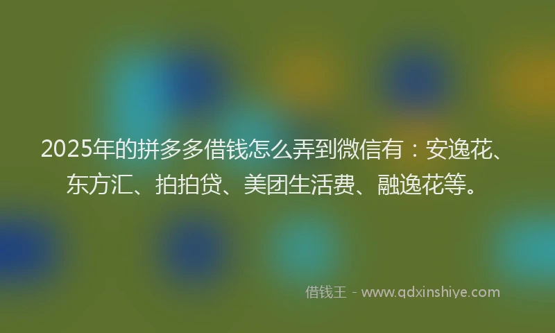 2025年的拼多多借钱怎么弄到微信有：安逸花、东方汇、拍拍贷、美团生活费、融逸花等。