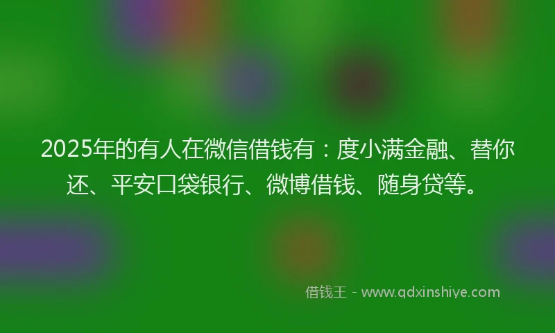 2025年的有人在微信借钱有：度小满金融、替你还、平安口袋银行、微博借钱、随身贷等。