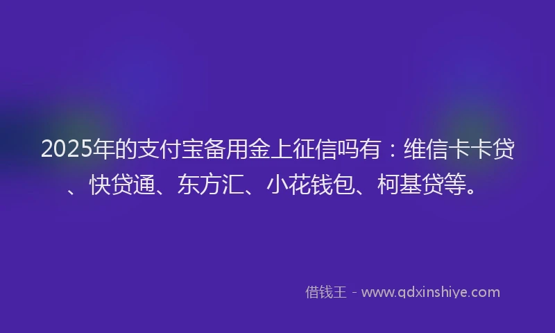 2025年的支付宝备用金上征信吗有：维信卡卡贷、快贷通、东方汇、小花钱包、柯基贷等。
