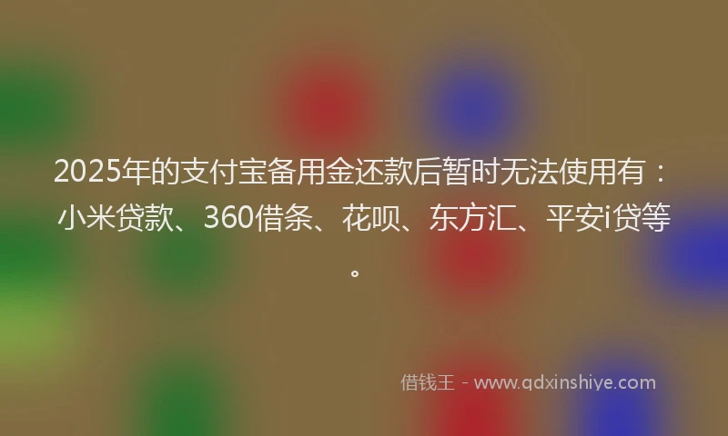 2025年的支付宝备用金还款后暂时无法使用有：小米贷款、360借条、花呗、东方汇、平安i贷等。