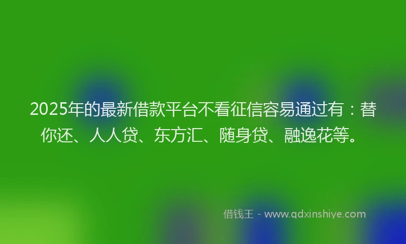2025年的最新借款平台不看征信容易通过有：替你还、人人贷、东方汇、随身贷、融逸花等。