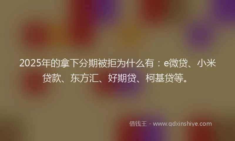 2025年的拿下分期被拒为什么有：e微贷、小米贷款、东方汇、好期贷、柯基贷等。