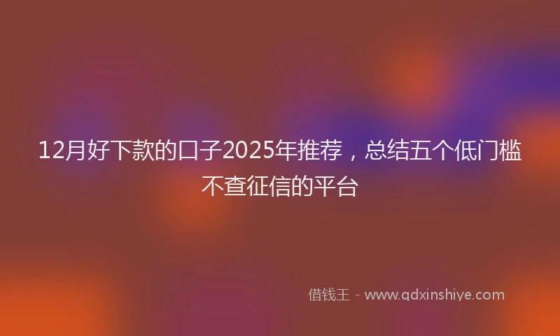 12月好下款的口子2025年推荐，总结五个低门槛不查征信的平台