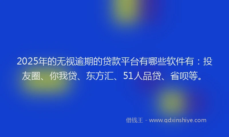 2025年的无视逾期的贷款平台有哪些软件有：投友圈、你我贷、东方汇、51人品贷、省呗等。