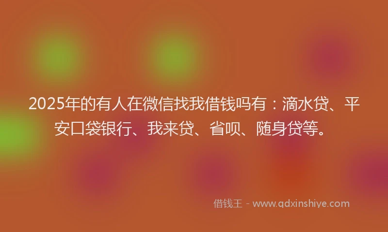 2025年的有人在微信找我借钱吗有：滴水贷、平安口袋银行、我来贷、省呗、随身贷等。