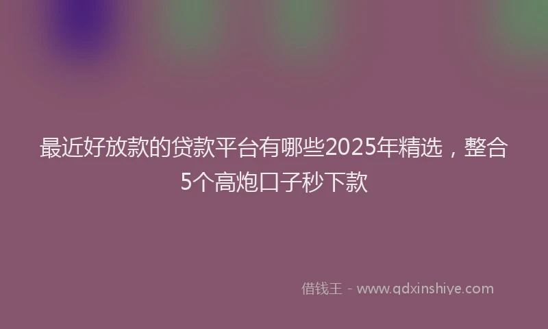 最近好放款的贷款平台有哪些2025年精选，整合5个高炮口子秒下款
