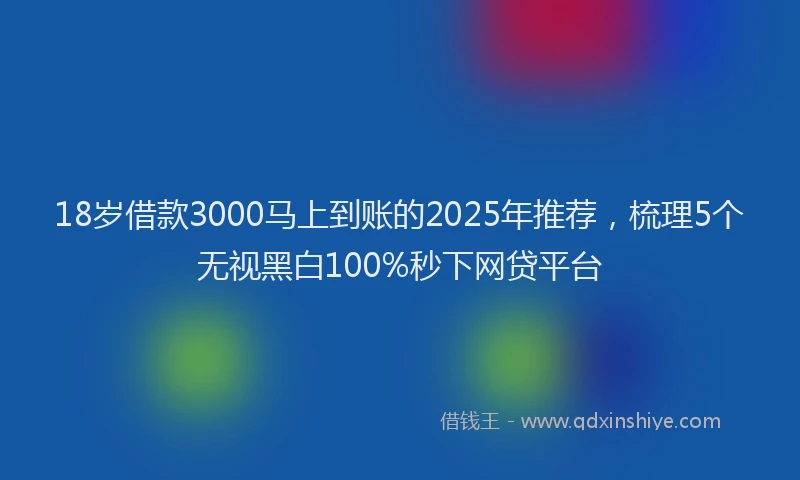 18岁借款3000马上到账的2025年推荐，梳理5个无视黑白100%秒下网贷平台