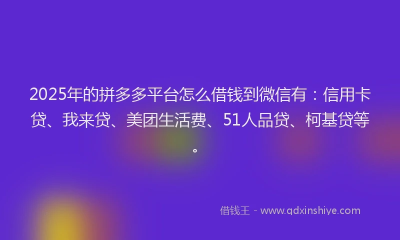 2025年的拼多多平台怎么借钱到微信有：信用卡贷、我来贷、美团生活费、51人品贷、柯基贷等。