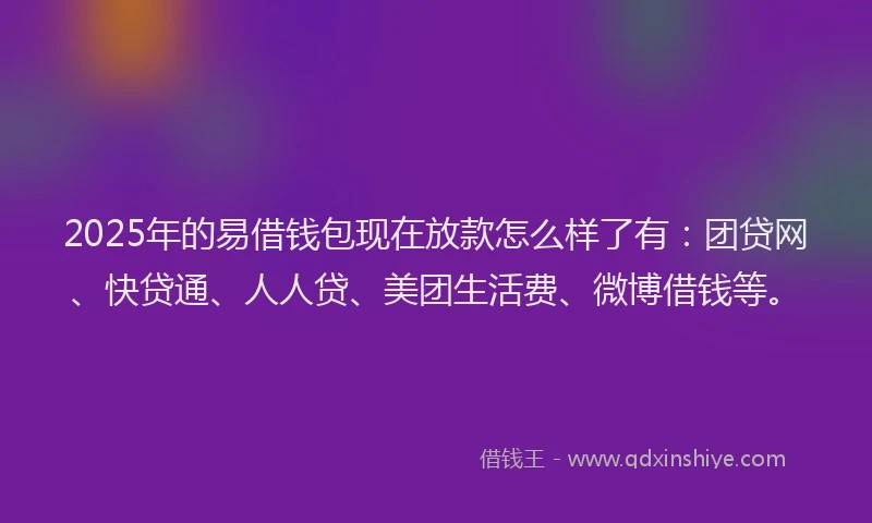 2025年的易借钱包现在放款怎么样了有：团贷网、快贷通、人人贷、美团生活费、微博借钱等。