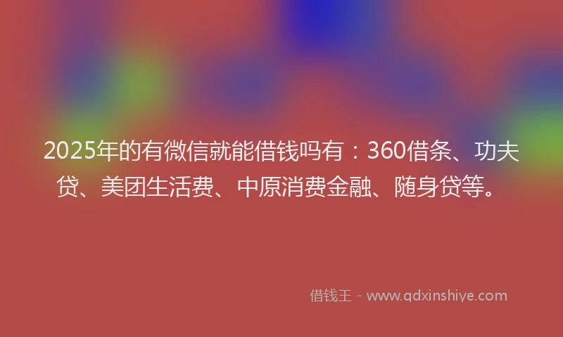 2025年的有微信就能借钱吗有：360借条、功夫贷、美团生活费、中原消费金融、随身贷等。