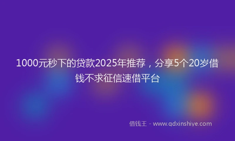 1000元秒下的贷款2025年推荐，分享5个20岁借钱不求征信速借平台