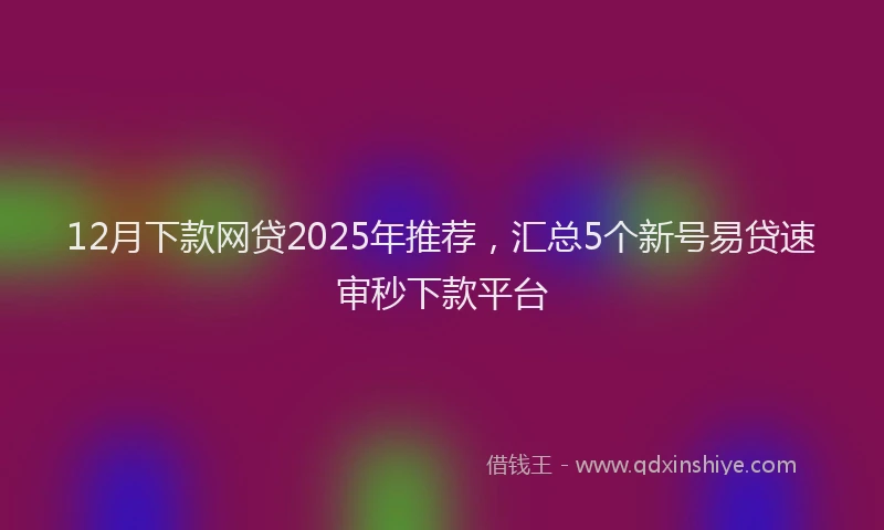 12月下款网贷2025年推荐，汇总5个新号易贷速审秒下款平台