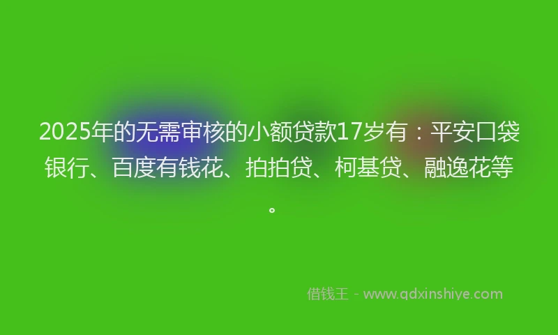 2025年的无需审核的小额贷款17岁有：平安口袋银行、百度有钱花、拍拍贷、柯基贷、融逸花等。