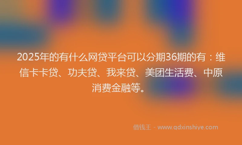 2025年的有什么网贷平台可以分期36期的有：维信卡卡贷、功夫贷、我来贷、美团生活费、中原消费金融等。