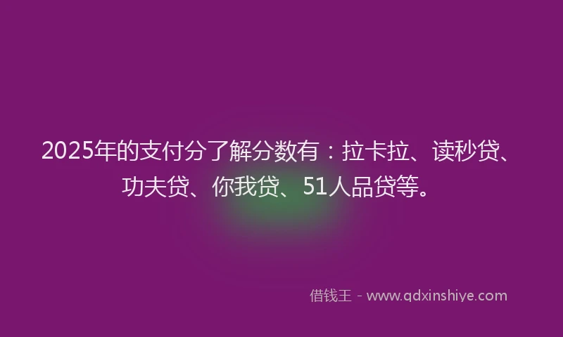 2025年的支付分了解分数有：拉卡拉、读秒贷、功夫贷、你我贷、51人品贷等。
