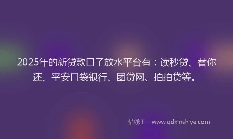 2025年的新贷款口子放水平台有：读秒贷、替你还、平安口袋银行、团贷网、拍拍贷等。
