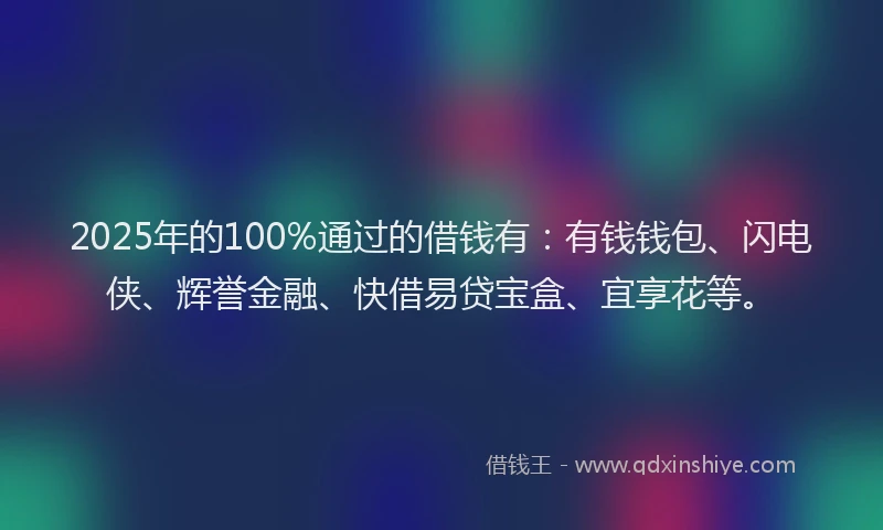 2025年的100%通过的借钱有：有钱钱包、闪电侠、辉誉金融、快借易贷宝盒、宜享花等。