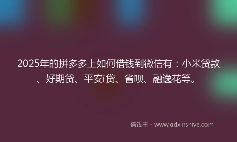 2025年的拼多多上如何借钱到微信有：小米贷款、好期贷、平安i贷、省呗、融逸花等。