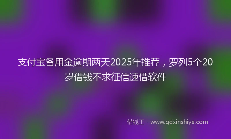 支付宝备用金逾期两天2025年推荐，罗列5个20岁借钱不求征信速借软件