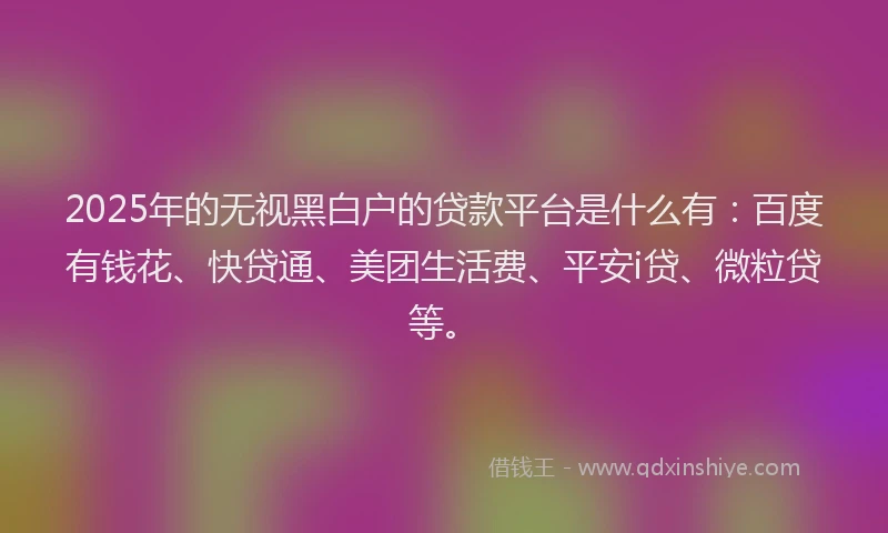 2025年的无视黑白户的贷款平台是什么有：百度有钱花、快贷通、美团生活费、平安i贷、微粒贷等。