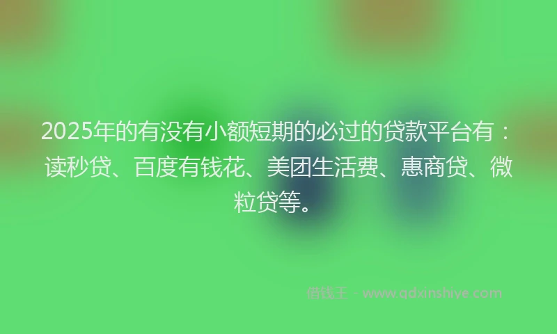 2025年的有没有小额短期的必过的贷款平台有：读秒贷、百度有钱花、美团生活费、惠商贷、微粒贷等。