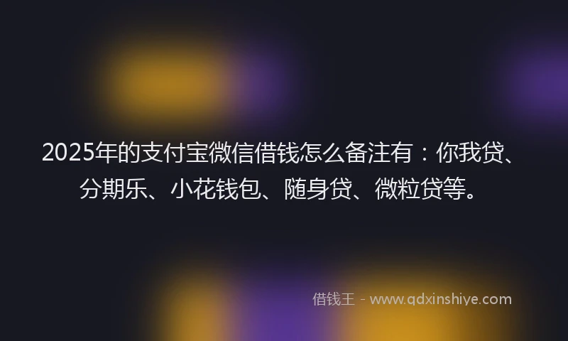 2025年的支付宝微信借钱怎么备注有：你我贷、分期乐、小花钱包、随身贷、微粒贷等。