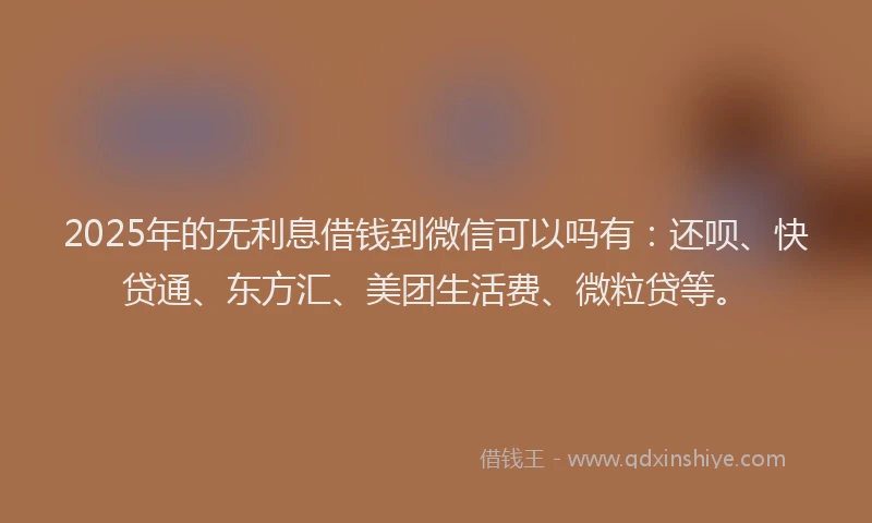 2025年的无利息借钱到微信可以吗有：还呗、快贷通、东方汇、美团生活费、微粒贷等。