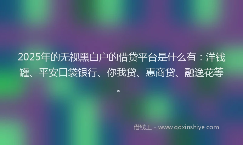 2025年的无视黑白户的借贷平台是什么有：洋钱罐、平安口袋银行、你我贷、惠商贷、融逸花等。