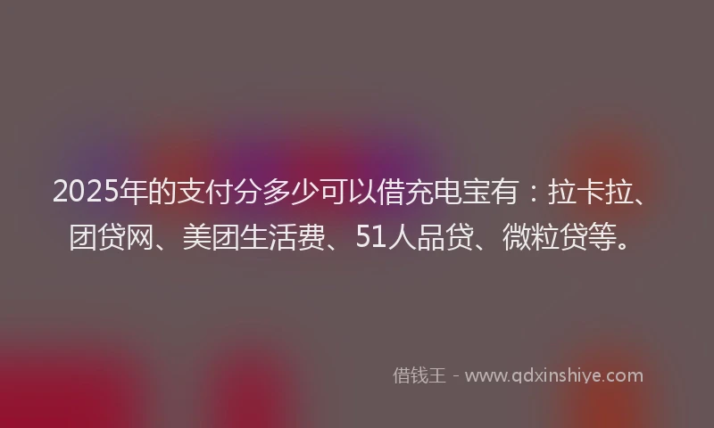 2025年的支付分多少可以借充电宝有：拉卡拉、团贷网、美团生活费、51人品贷、微粒贷等。