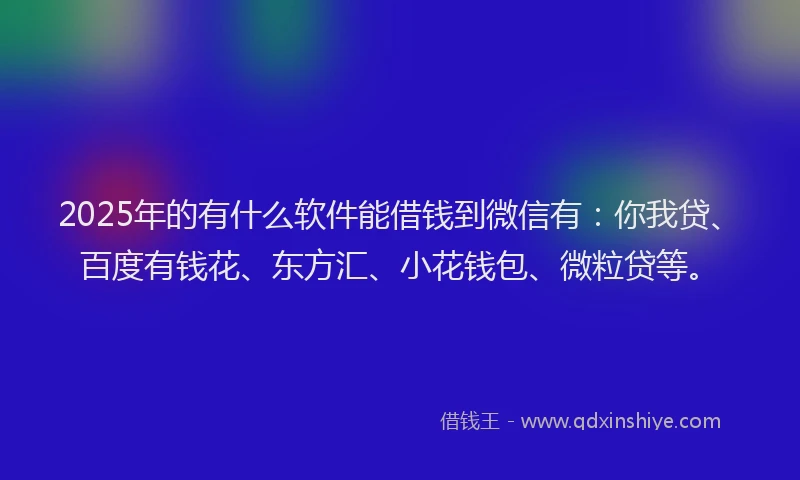 2025年的有什么软件能借钱到微信有：你我贷、百度有钱花、东方汇、小花钱包、微粒贷等。