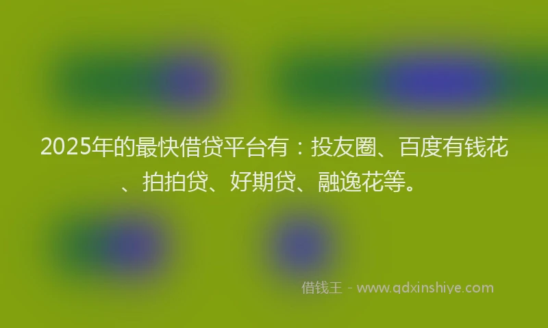 2025年的最快借贷平台有：投友圈、百度有钱花、拍拍贷、好期贷、融逸花等。