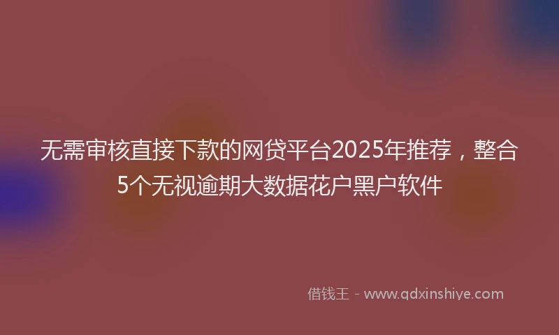 无需审核直接下款的网贷平台2025年推荐，整合5个无视逾期大数据花户黑户软件