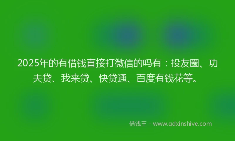 2025年的有借钱直接打微信的吗有：投友圈、功夫贷、我来贷、快贷通、百度有钱花等。