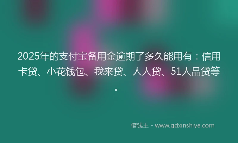 2025年的支付宝备用金逾期了多久能用有：信用卡贷、小花钱包、我来贷、人人贷、51人品贷等。