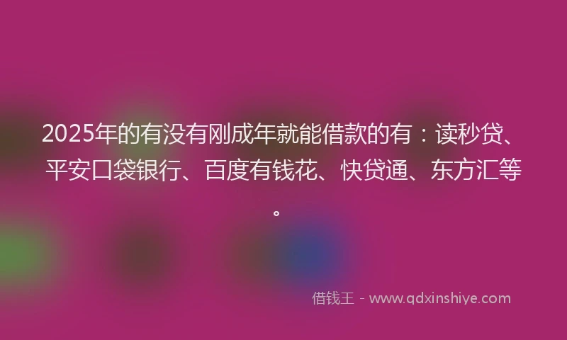 2025年的有没有刚成年就能借款的有：读秒贷、平安口袋银行、百度有钱花、快贷通、东方汇等。
