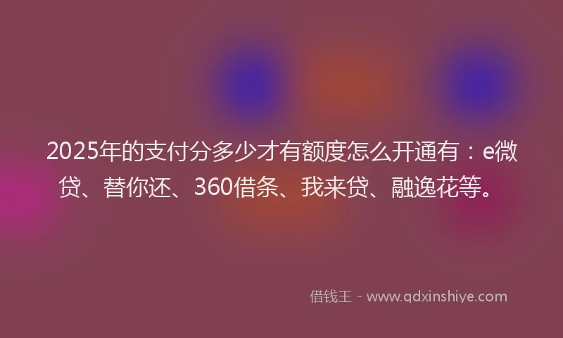 2025年的支付分多少才有额度怎么开通有：e微贷、替你还、360借条、我来贷、融逸花等。