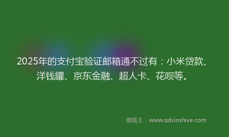2025年的支付宝验证邮箱通不过有：小米贷款、洋钱罐、京东金融、超人卡、花呗等。