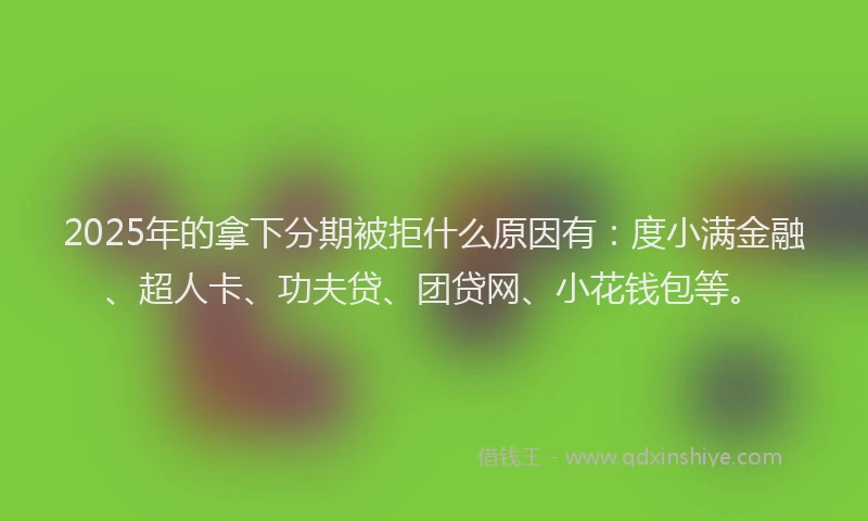 2025年的拿下分期被拒什么原因有：度小满金融、超人卡、功夫贷、团贷网、小花钱包等。