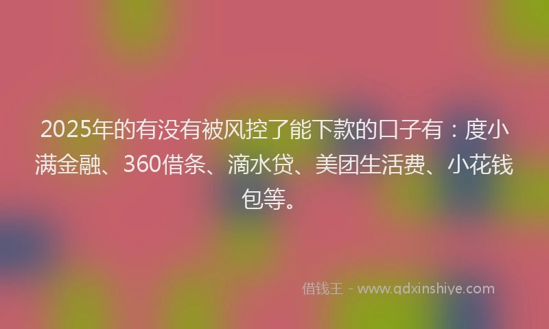 2025年的有没有被风控了能下款的口子有：度小满金融、360借条、滴水贷、美团生活费、小花钱包等。