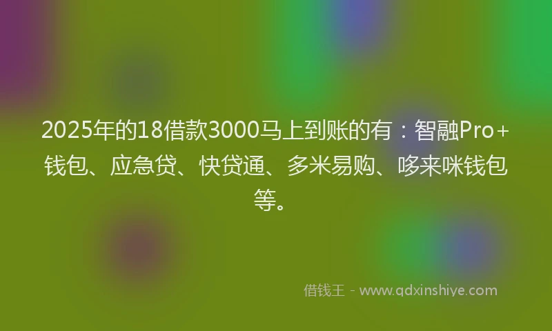 2025年的18借款3000马上到账的有：智融Pro+钱包、应急贷、快贷通、多米易购、哆来咪钱包等。