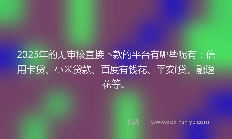 2025年的无审核直接下款的平台有哪些呢有：信用卡贷、小米贷款、百度有钱花、平安i贷、融逸花等。